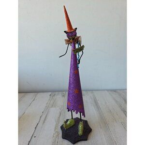 Pier 1 glitter cat witch Halloween metal statue figurine